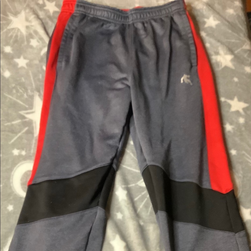 Gray joggers with red and grey detail